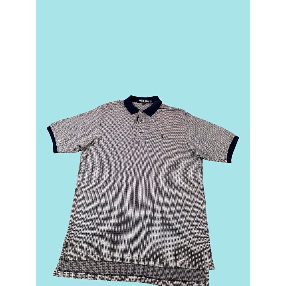 Polo Golf Ralph Lauren Men's XL Navy/White Herringbone Short Sleeve Polo